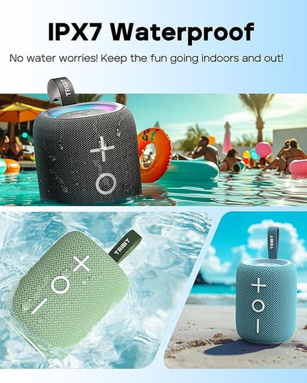 Tribit StormBox Mini+ Portable Bluetooth Speaker, 12W Wireless Speaker with 360°Surround Sound, 12H Playtime, Custom EQ, BT5.4, IPX7 Waterproof, RGB Lights, Type-C, TWS, AAC/SBC, Home/Outdoor/Travel
