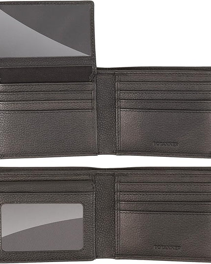 BOTANNER Genuine Leather Men's Flip ID Wallet RFID Blocking with 8 Credit Card Slots 2 ID Windows 3 Hidden Pockets 2 Sections for Notes | Pebble Black