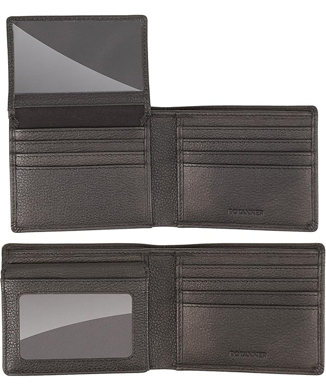 BOTANNER Genuine Leather Men's Flip ID Wallet RFID Blocking with 8 Credit Card Slots 2 ID Windows 3 Hidden Pockets 2 Sections for Notes | Pebble Black