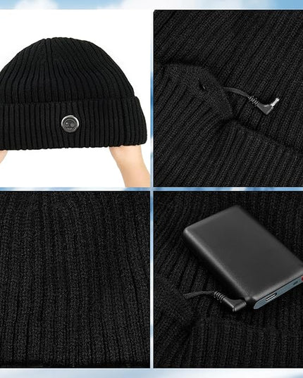 Qsocksy Heated Hat Rechargeable Beanie with Fast Heating, Polyester Thermal Lined Unisex Winter Cap for Outdoor Activities