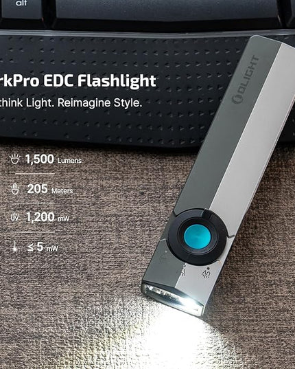 OLIGHT ArkPro EDC Flat Flashlight Rechargeable with Green Beam, UV and White LED,1500 Lumens USB-C Pocket Camping Flashlight, Spotlight Floodlight for Outdoor Emergency (Dual Tone Silver Graphite CW)