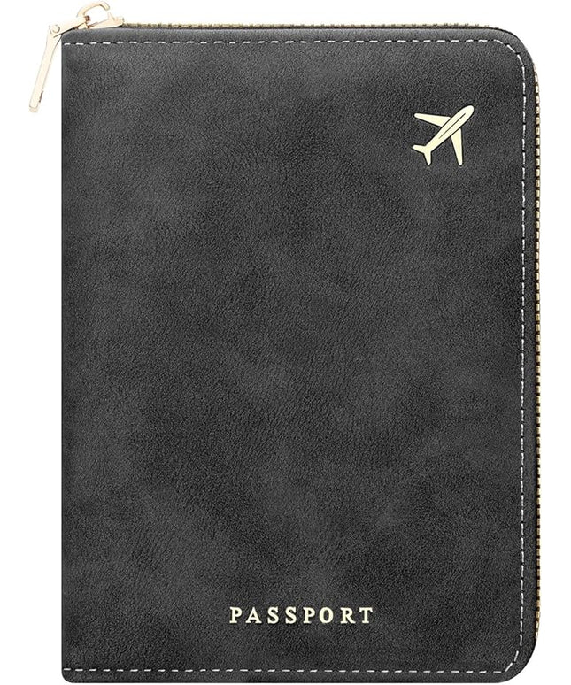 defway Passport Holder Travel Wallet - RFID Passport Holder, Zip Closure Card Cover, PU Leather Travel Wallet, RFID Blocking Secure Document Organizer Travel Essentials (Black)