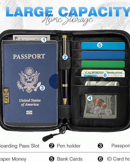 Single Passport Holder for Travel, RFID Travel Document Organizer for Women Waterproof Passport Wallet Men Portable Case for Cards, Boarding Pass, ID, Money, Tickets with Zipper