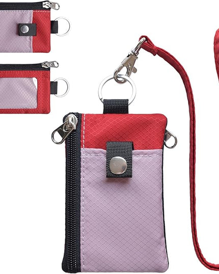 Minimalist RFID Blocking Small Wallet with ID Window,WaterResistant Zip Id Case Wallet with Lanyard Keychain for Cards,Cash,Travel,Women,Men