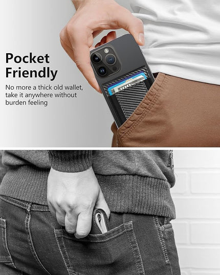 Phone Wallet Stick On, Phone Wallet with Adjustable Stand, Open ID Window, 8-Card Holder, Stronger 3M Adhesive Credit Card Holder for Back of Phone Case, iPhone, Samsung and Android, Carbon Fiber