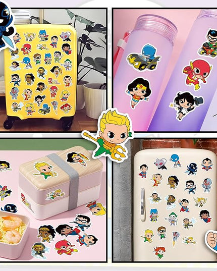 Superhero Stickers for Water Bottles – 50PCS Cute Cartoon Stickers for Kids, Teens, Adults – Waterproof Vinyl Decal Sticker for Laptop, Scrapbook, Phone, Skateboard, Party Favors and Gifts