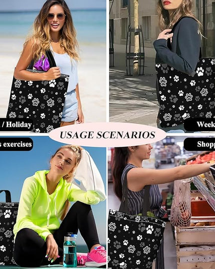 Canvas Tote Bag for Women，Cute Heavy-Duty Shoulder Bag with Zipper Pocket -Travel Tote for Grocery, Gym,Shopping