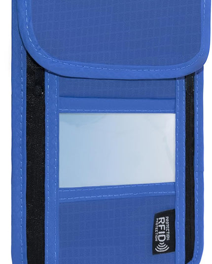 Travel Neck Wallet with RFID Blocking – Passport Holder Organizer Neck Pouch – Portable Easy to Conceal Travel Pouch (PVC Blue)
