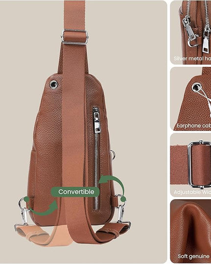 befen Genuine Leather Small Sling Bag for Women Anti-Theft Crossbody Chest Bags Fanny Packs for Travel with RFID Card Slots