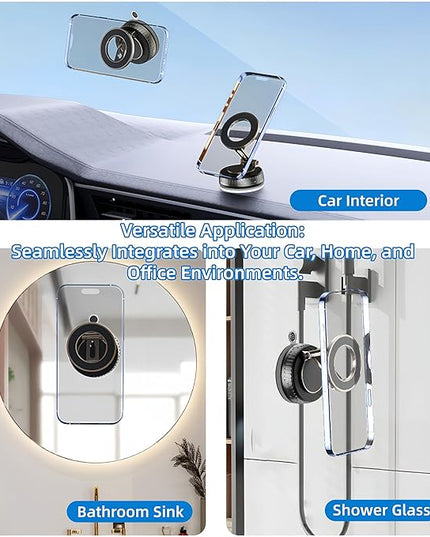 2026 Upgraded Magnetic Car Phone Mount for MagSafe: 360° Rotatable Adjustable Holder with 180+LBS Strong Suction Cup & 3800gf Magnet, Compatible with iPhone 17/16/15 Series & Android Devices