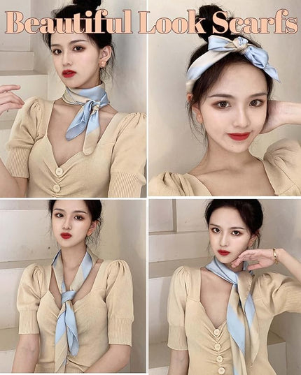 kcctoo 27.5" Mulberry Silk Feeling Head Scarf Women's Fashion Square Neck Satin Scarfs for Bag Hair Scarves Gift