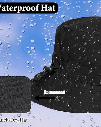 Yolev Waterproof Bucket Hat for Women Men Quick Dry Packable Sun Hat with Detachable Chin Strap Black Bucket Hat for Men Women UV Protection