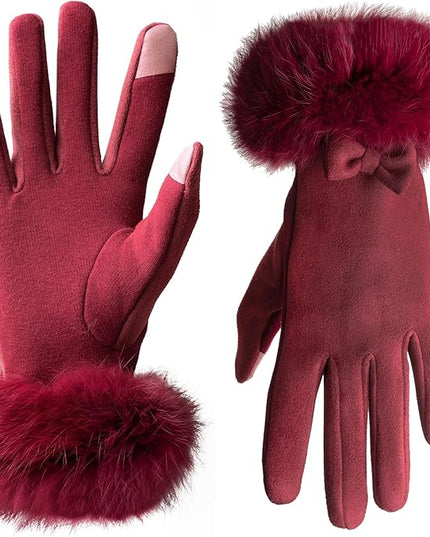 Vagasi Women Touch Screen Gloves, Fleece Lined Winter Gloves for Ladies, Thermal Suede Gloves Fur Cuff for Girls Gifts