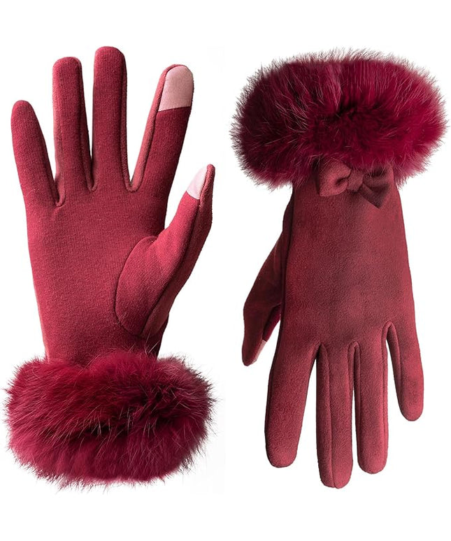 Vagasi Women Touch Screen Gloves, Fleece Lined Winter Gloves for Ladies, Thermal Suede Gloves Fur Cuff for Girls Gifts