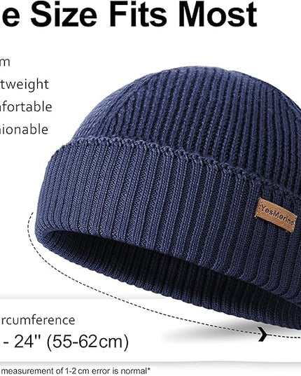 100% Merino Wool Fisherman Beanie for Men Women, Short Knit Cuff Trawler Winter Hat, Warm Soft Outdoor Gift