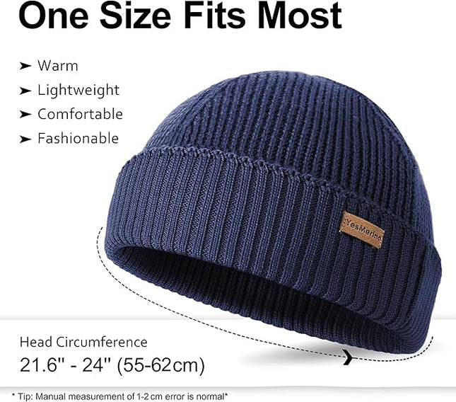 100% Merino Wool Fisherman Beanie for Men Women, Short Knit Cuff Trawler Winter Hat, Warm Soft Outdoor Gift