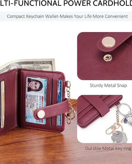 POIUGOYA Slim Wallet for Women,RFID Blocking Bifold Credit Card Holder with Zipper Coin Pocket,ID Window,Keychain