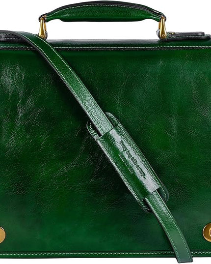 Time Resistance Leather Briefcase for Men - Italian Full Grain Leather Laptop Bag - Messenger Bag - Gift Box Included