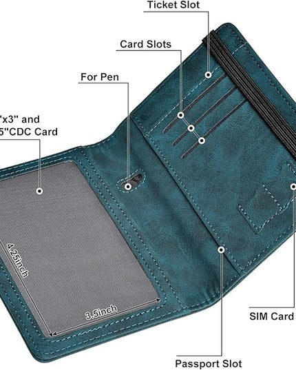 HerriaT Passport and Vaccine Card Holder Combo,Cover Case with CDC Vaccination Card Slot, Leather Travel Documents Organizer Protector, with RFID Blocking, for Women and Men