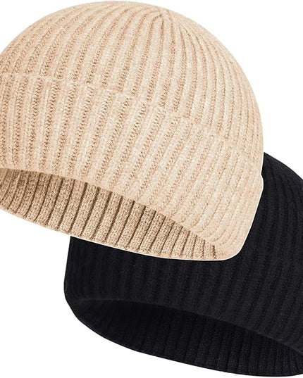 ROYBENS 2 Pack Wool Fisherman Beanies for Men, Knit Short Watch Cap Winter Warm Hats
