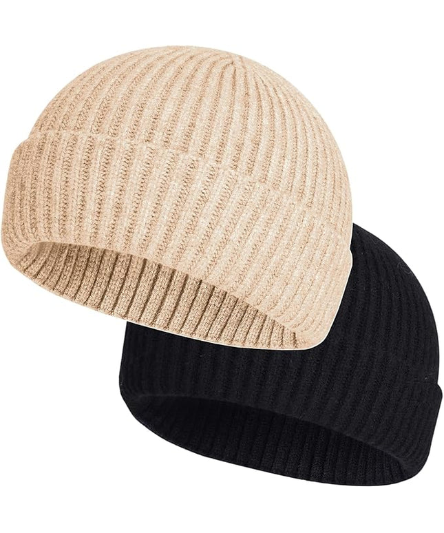 ROYBENS 2 Pack Wool Fisherman Beanies for Men, Knit Short Watch Cap Winter Warm Hats