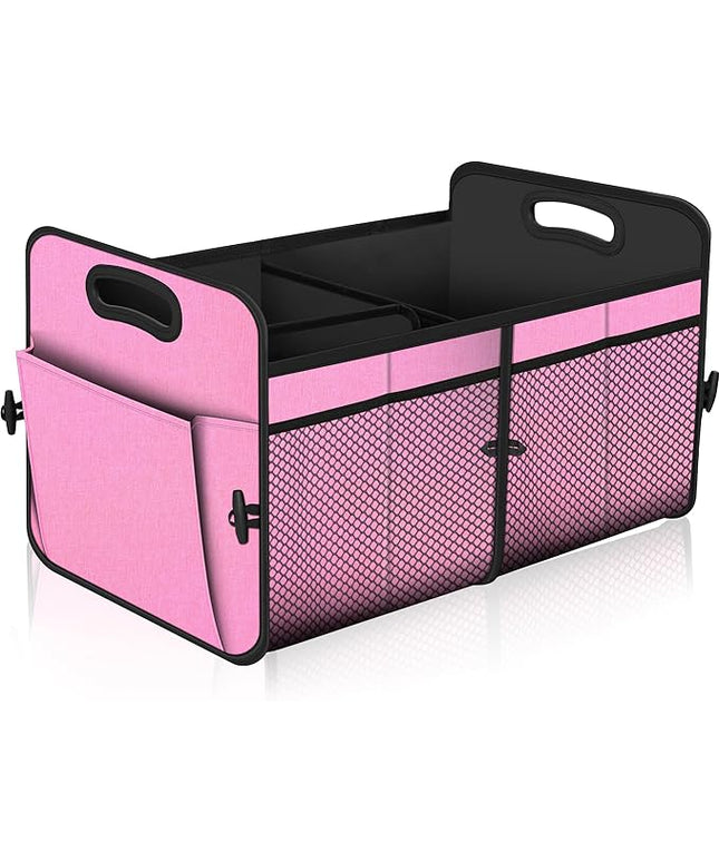 Femuar Car Trunk Organizer,Car Storage Organizer with 72L Large Capacity Waterproof Collapsible and 11 Pockets,Trunk Organizer for Car Suv/Jeep/Sedan, Large Size, Pink