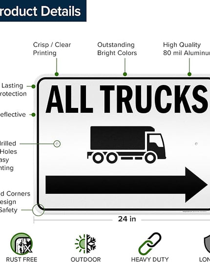 All trucks With Right Arrow Sign, 18x24 Inches, 3M EGP Reflective .080 Aluminum, Fade Resistant, Made in USA by My Sign Center
