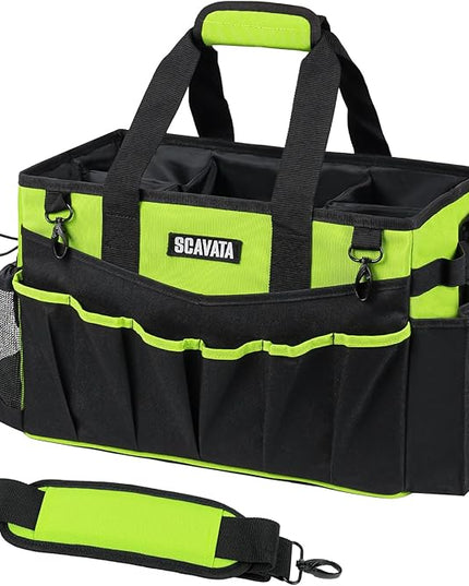 Wearable Cleaning Caddy Bag, Cleaning Caddy Supplies Organizer with Handle & Shoulder Straps for Housekeepers, Under Sink & Car Cleaning Tool Organizers with 4 Foldable Divider (NeonGreen)