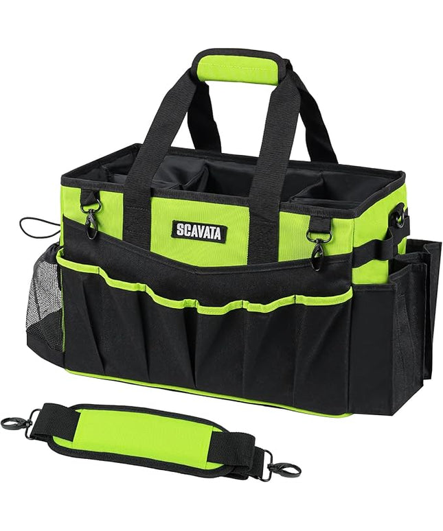 Wearable Cleaning Caddy Bag, Cleaning Caddy Supplies Organizer with Handle & Shoulder Straps for Housekeepers, Under Sink & Car Cleaning Tool Organizers with 4 Foldable Divider (NeonGreen)