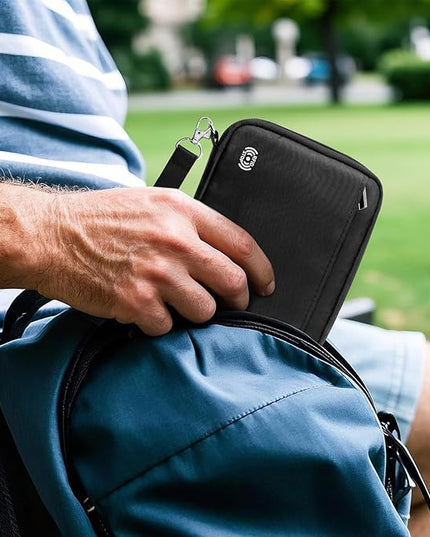 WALNEW Passport Holder Family for 4, RFID Blocking Travel Wallet Women Men, Lightweight Zipper Document Organizer Pouch Bag Credit Cards Case Cover for Travelling, Black | Family for 4, RFID Blocking, Lightweight, Zipper, Document Organizer, Pouch Bag
