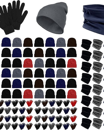 288 Pcs Winter Beanies, Gloves, Neck Warmers Case Pack Bulk Pack Donation Charity Care Package Bundle
