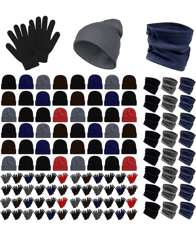 288 Pcs Winter Beanies, Gloves, Neck Warmers Case Pack Bulk Pack Donation Charity Care Package Bundle