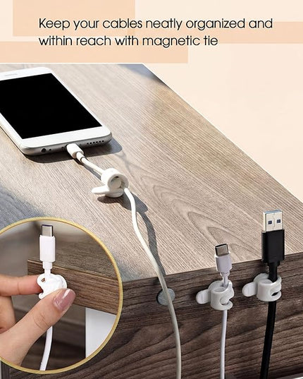 Geelin 10 Pack Magnetic Silicone Cable Ties bulk Reusable Cable Organizer Straps for Cord Management Magnetic Wire Ties for USB Cables Headphones Charger Cords Curtain Towel Straps(White)