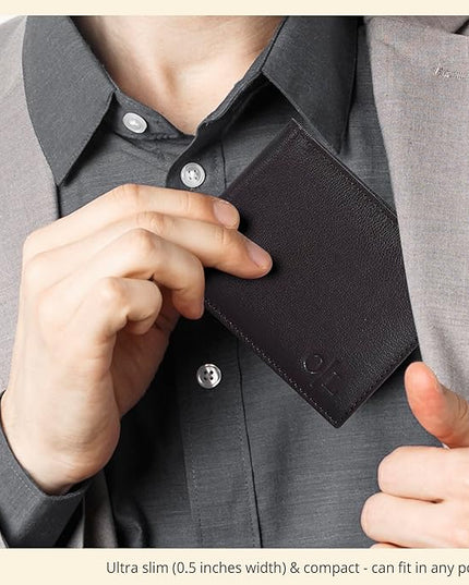 Oak Leathers Slim Leather Wallet for Men - RFID Wallets Credit Card Holder Ultra Thin Gift for Mens, Front Pocket Minimalist Design