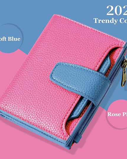 Airkit Small Wallet Women RFID Blocking Soft Leather Bifold Compact Card Holder Wallet for Women with Zipper Coin Pocket 4 ID Window