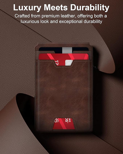 typecase Mens Wallet Card Holder: Pop Up Card Case, Genuine Leather, Smart, RFID Blocking, Slim, Minimalist, Thin, Front Pocket - 9-13 Card Capacitiy | ID Window | Money Clip (Brown)
