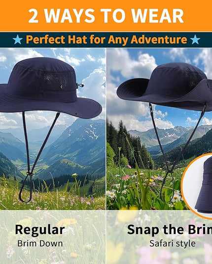 Home Prefer UPF50+ Mens Sun Hat Wide Brim Womens UV Protection Beach Bucket Hat for Fishing Hiking Snap Up Cowboy Hat