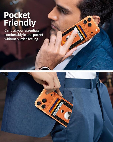ExtreLife For Magsafe Wallet Stand with Airtag Holder, Strongest Magnetic Wallet for iPhone 17/16/15/14/13/12 Series, ID Window, 4 Card Slots, 10 Cards Holder, Vegan Leather, RFID Blocking, Orange