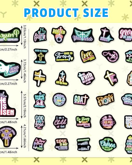 70 Pcs Neon Christian Bible Kids Stickers, Jesus Christ Faith Vinyl Waterproof Water Bottle Decals, Teens Adults Religious Christianity Christmas Thanksgiving Decor