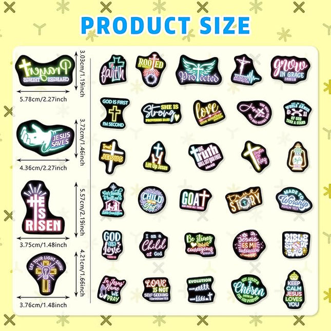 70 Pcs Neon Christian Bible Kids Stickers, Jesus Christ Faith Vinyl Waterproof Water Bottle Decals, Teens Adults Religious Christianity Christmas Thanksgiving Decor