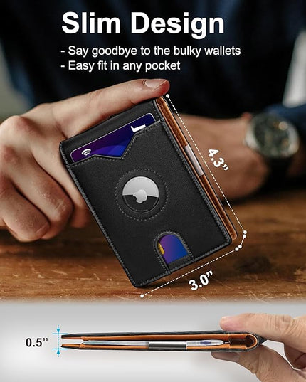 miyozi Airtag Wallet for Men,with Money Clip 11 Cards Slim Front Pocket Leather RFID Blocking Wallet with Gift Box