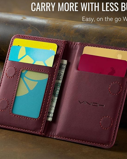 Vinich for MagSafe Wallet Magnetic RFID Blocking Card Holder Compatible with MagSafe Phones and Cases, Strong Magnet Minimalist Phone Wallet for iPhone 17/16/15/14/13/12/Pro/Max/Plus, Burgundy
