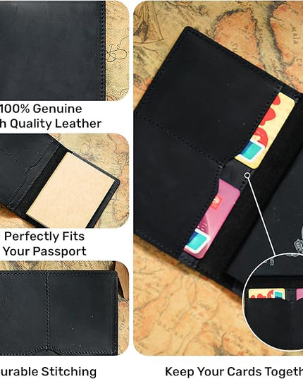 HIFA Leather Passport Holder, Handmade Passport Cover with Card and Ticket Slot - Genuine Leather, Elegant Design, Easy Access - Passport Case, Passport Wallet, Passport Holder