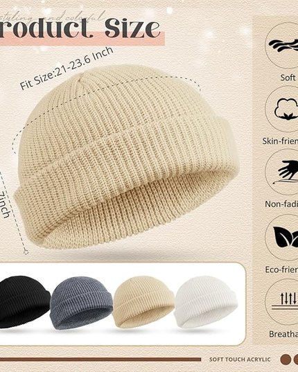 SATINIOR 4 Pieces Trawler Beanie Watch Hat Roll up Edge Skullcap Fisherman Beanie Unisex