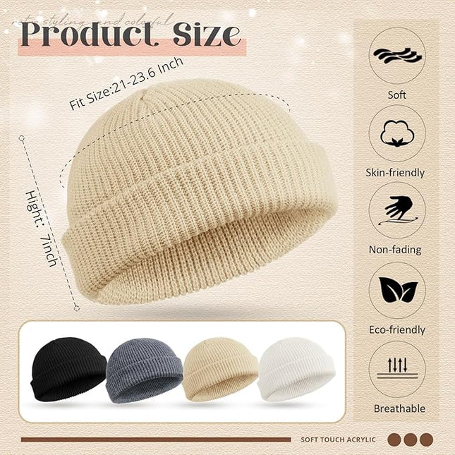 SATINIOR 4 Pieces Trawler Beanie Watch Hat Roll up Edge Skullcap Fisherman Beanie Unisex
