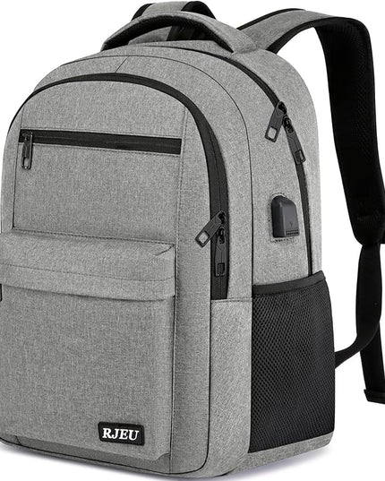 School Backpack for Teen Boys & Girls Students, 15.6 Inch Laptop Backpack with USB Charging Port - College Business Travel Bookbag, Grey