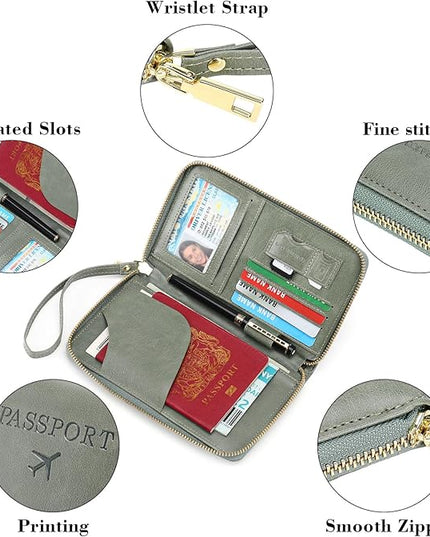 Leather RFID Blocking Passport Holder Travel Wallet, Passport Cover/Travel Wallet for Women/Men with