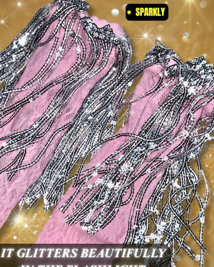 Sequin Fringe Gloves,Fingerless Lace Arm Sleeves For Women,Sparkly Rave Party Costume Fits US 0-8