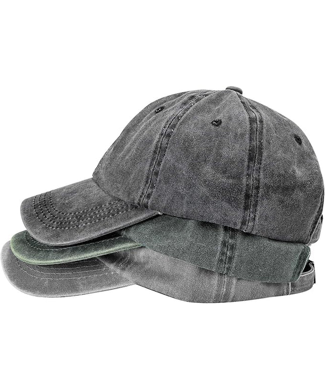 MEINICY 3 Packs Washed-Cotton Plain Baseball Cap, Vintage Adjustable Dad Hats Gift for Men/Women,Unstructured