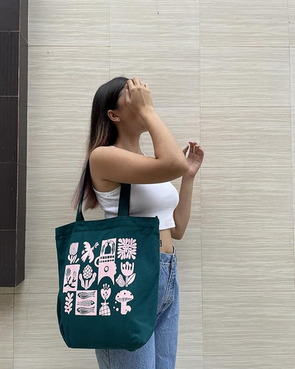 Ecoright Aesthetic Canvas Tote Bag for Women Large Zipper Tote Bags with Pocket, Womens Tote Bag for Yoga, Work, Beach